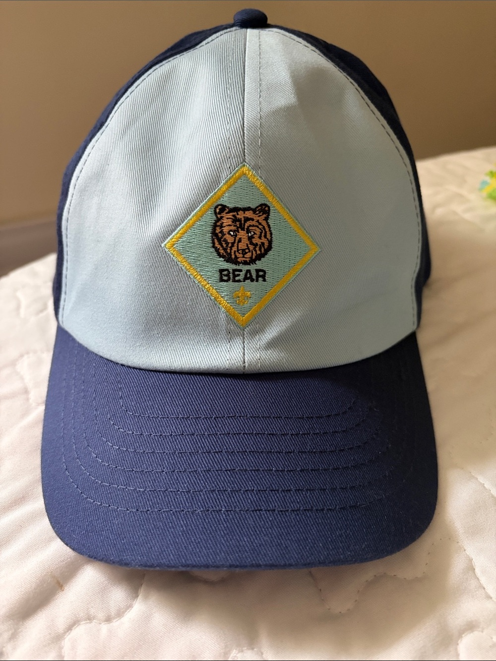 Kids Two-Tone Light Blue and Navy Bear Baseball Cap